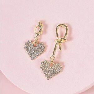 Asymmetrical Gold Rhinestone Heart Dangle Earrings SKU:TWH0012-GOLD-RHINESTONE-1